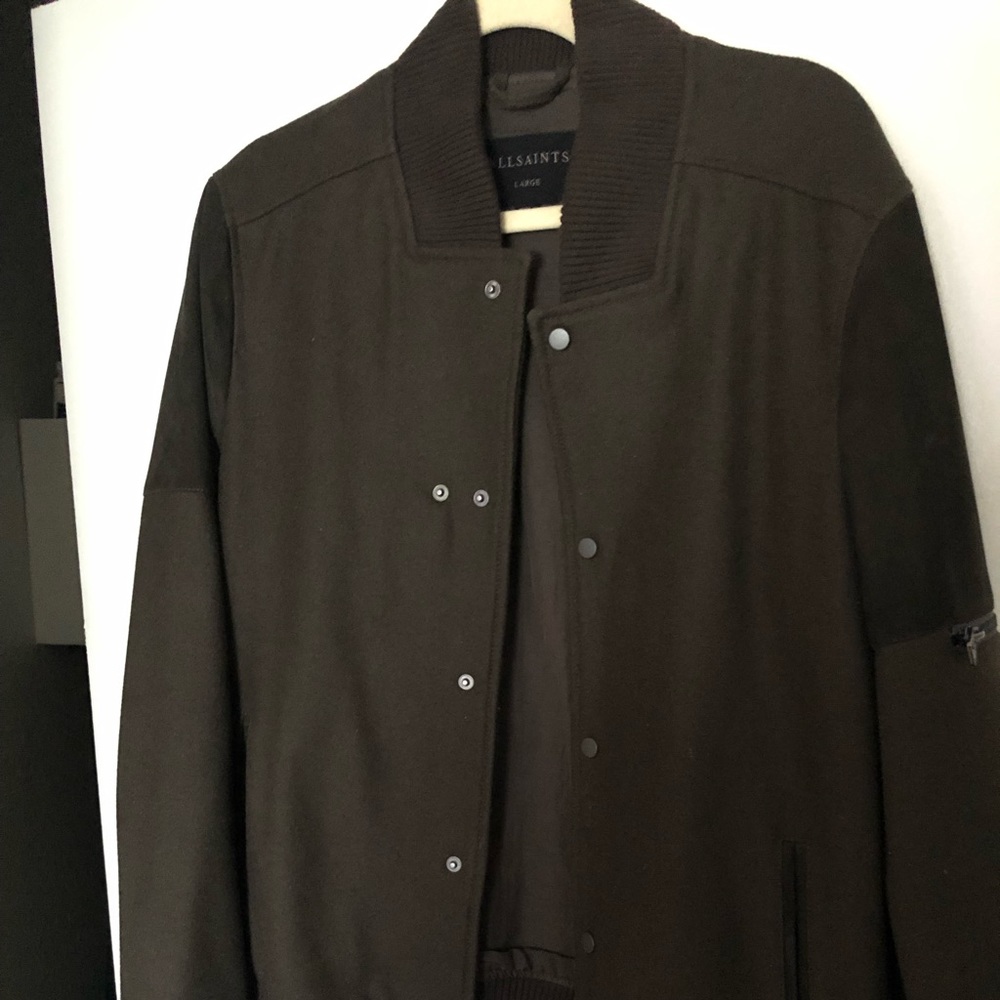 All saints olive green bomber jacket size large